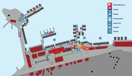 Kort over Grebbestads gæstehavn og området omkring havnen