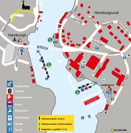 Kort over Hamburgsunds gæstehavn og området omkring havnen